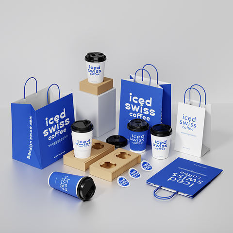 Dayupack Customized paper bags with handle and your own logo printing for coffee packaging set Take away paper cups and bags