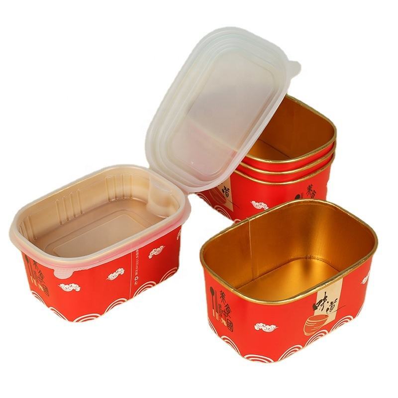 New Design Custom Gold Foil lined inside salad Paper Bowl with Lid Takeaway Waterproof Oilproof aluminum foil paper bowl