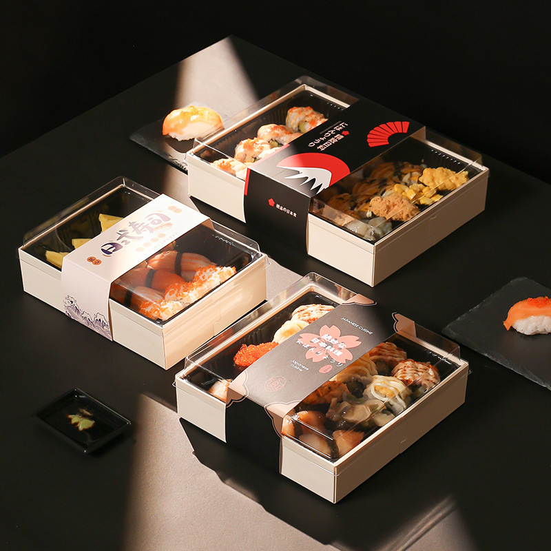 Free sample Custom durable sushi natural wooden&Bamboo box with clean lid for cake salad togo sushi bamboo wooden box packaging