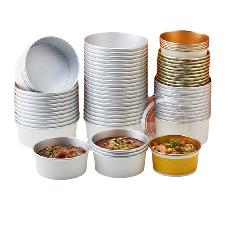 Dayu manufacturers china custom disposable Gold Aluminum Foil Inside Paper Bowl with Lid  for salad soup paper food packaging.