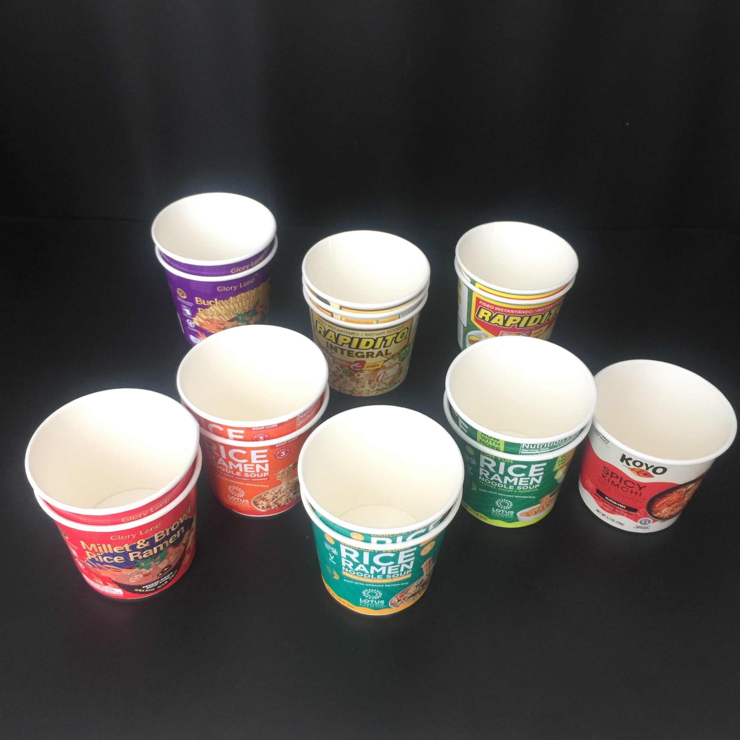 Custom printed disposable paper cup tube packaging with sealing film for hot ramen&noodle