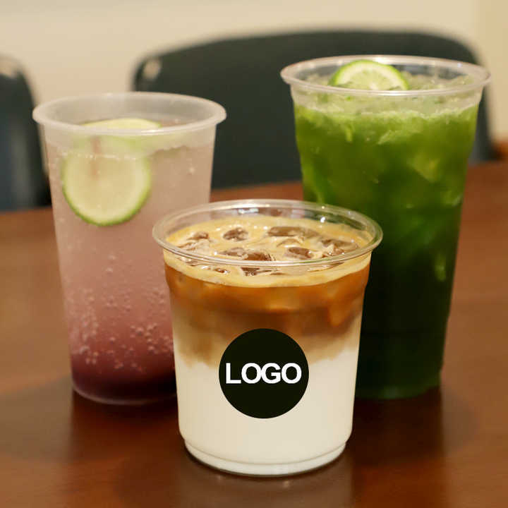 PP cups Custom Printed LOW MOQ Coffee Shop Eco-Friendly Hard Plastic Coffee Cups Plastic Cup With Lids