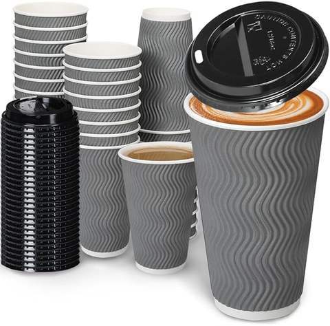 Dayu Custom High Quality Disposable Ripple Wall Coffee Cups with lids for coffee hot drink Recyclable Compostable paper cups