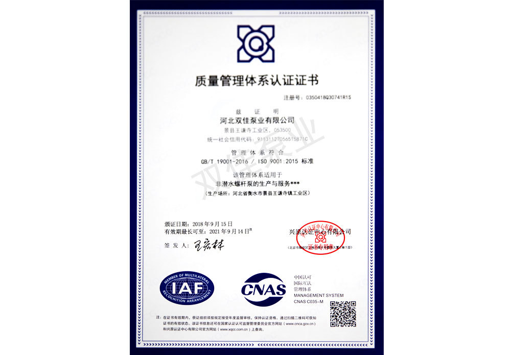 Quality Management System Certificate