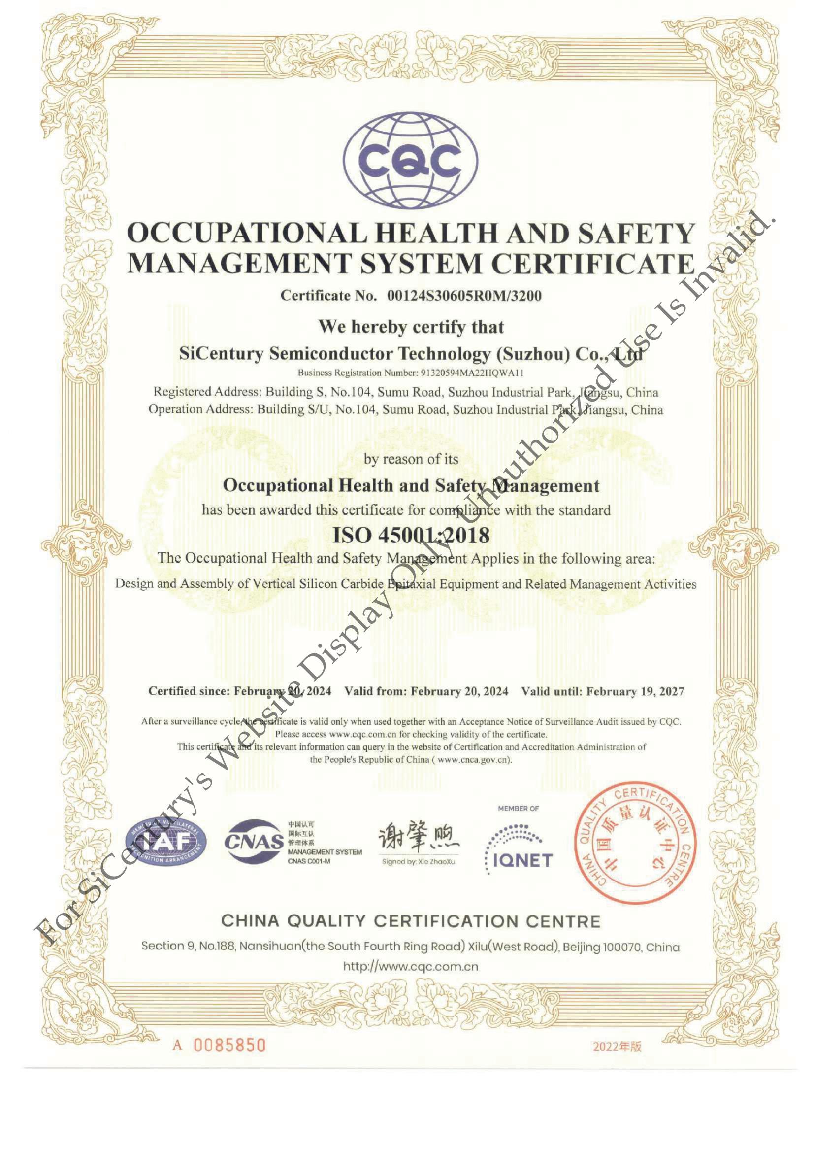 Occupational Health and Safety Management System ISO45001