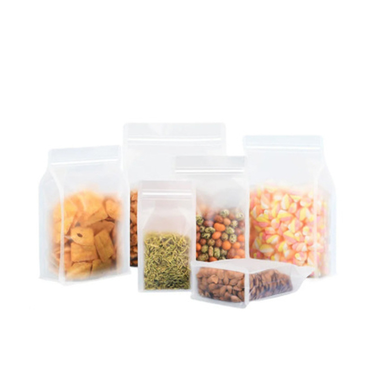 The thickened frosty self-standing plastic packaging bag is designed for storing and packaging various food items. Zipper-lock bag provides better protection for the food stored inside, keeping it fresh and safe from external contaminants. The self-standing design allows for easy storage and display of the packaged food items, making it convenient for both consumers and sellers. 