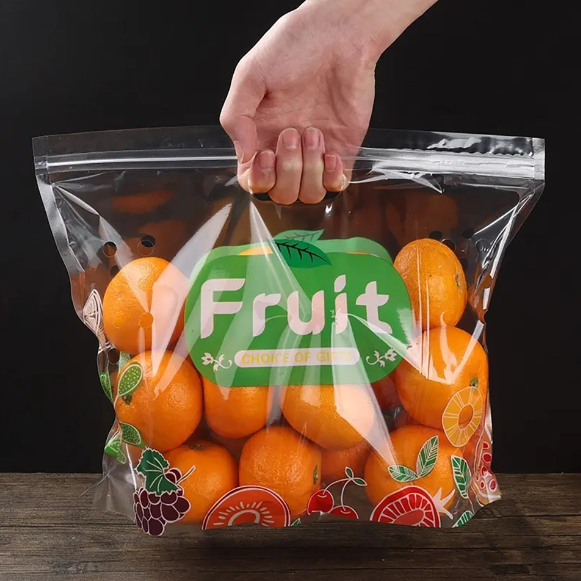 The ziplock bag design allows users to easily open and close the bag without the need for additional sealing tools.The good sealing performance can effectively prevent air, moisture and bacteria from entering the bag, maintaining the freshness and taste of the fruit.The bottom or side of the bag is designed with drainage holes or drainage layers to facilitate the drainage of moisture on the surface of the fruit and prevent the fruit from deteriorating due to long-term immersion in water.The drainage design can also keep the fruit dry during storage and reduce the risk of bacterial growth.