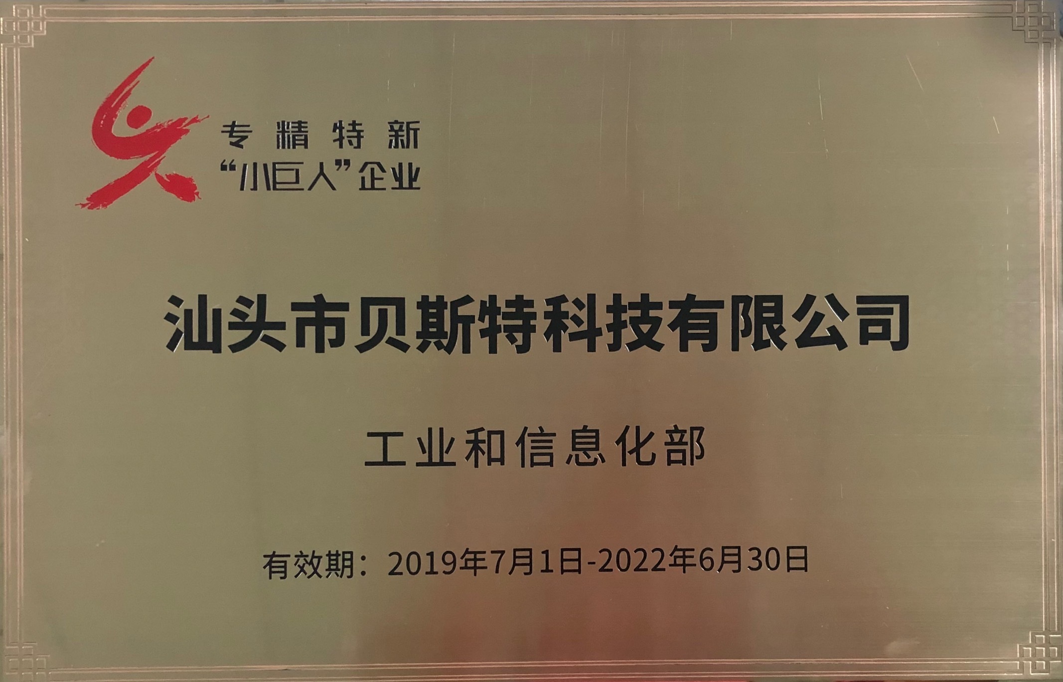 2019年专精特新小巨人牌匾