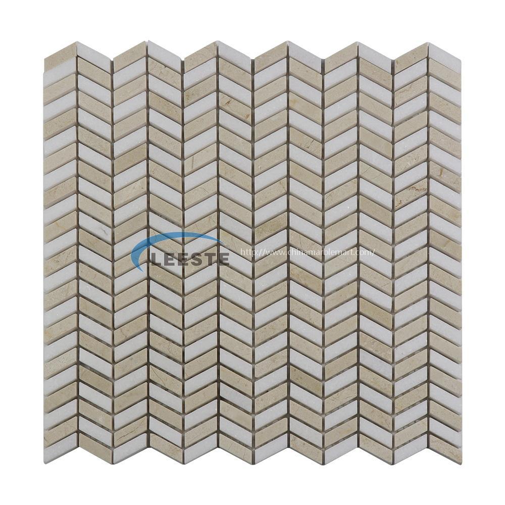 Popular mosaic mini Crema marfil and thassos chevron mosaic 