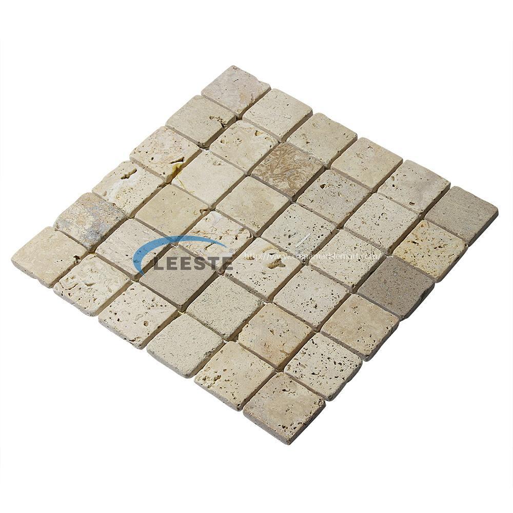 beige travertine Tumbled 2" square mosaic tile beige travertine Tumbled 2" square mosaic tile