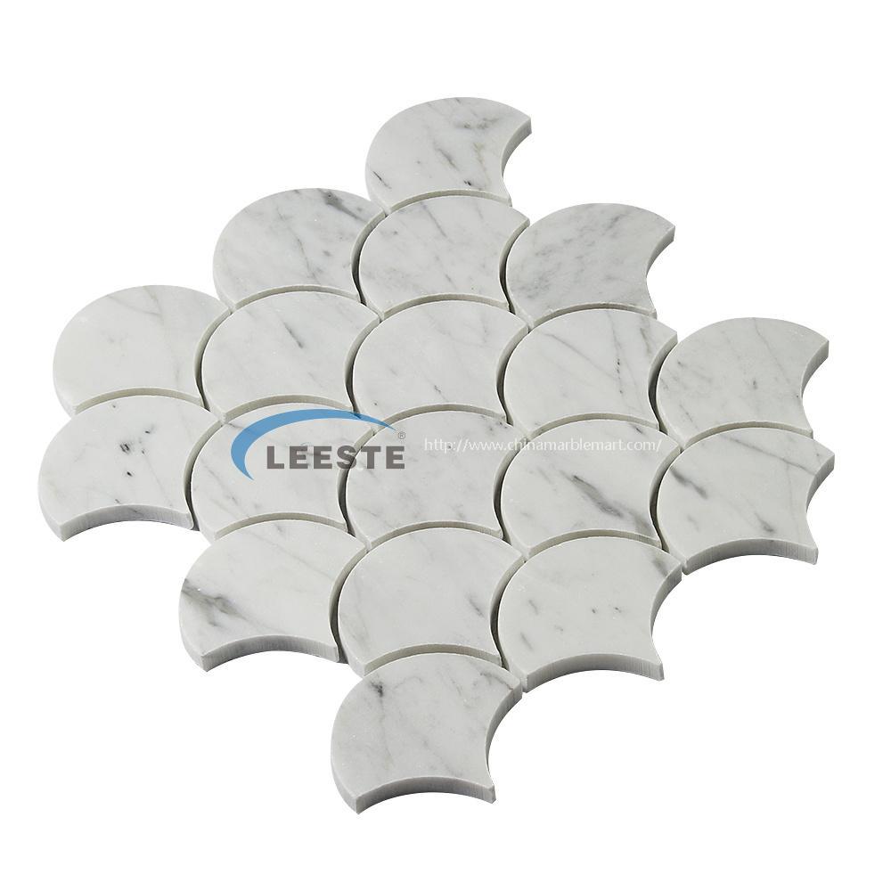 Fan shaped mosaic tile bathroom flooring tiles carrara white marble mosaic 3