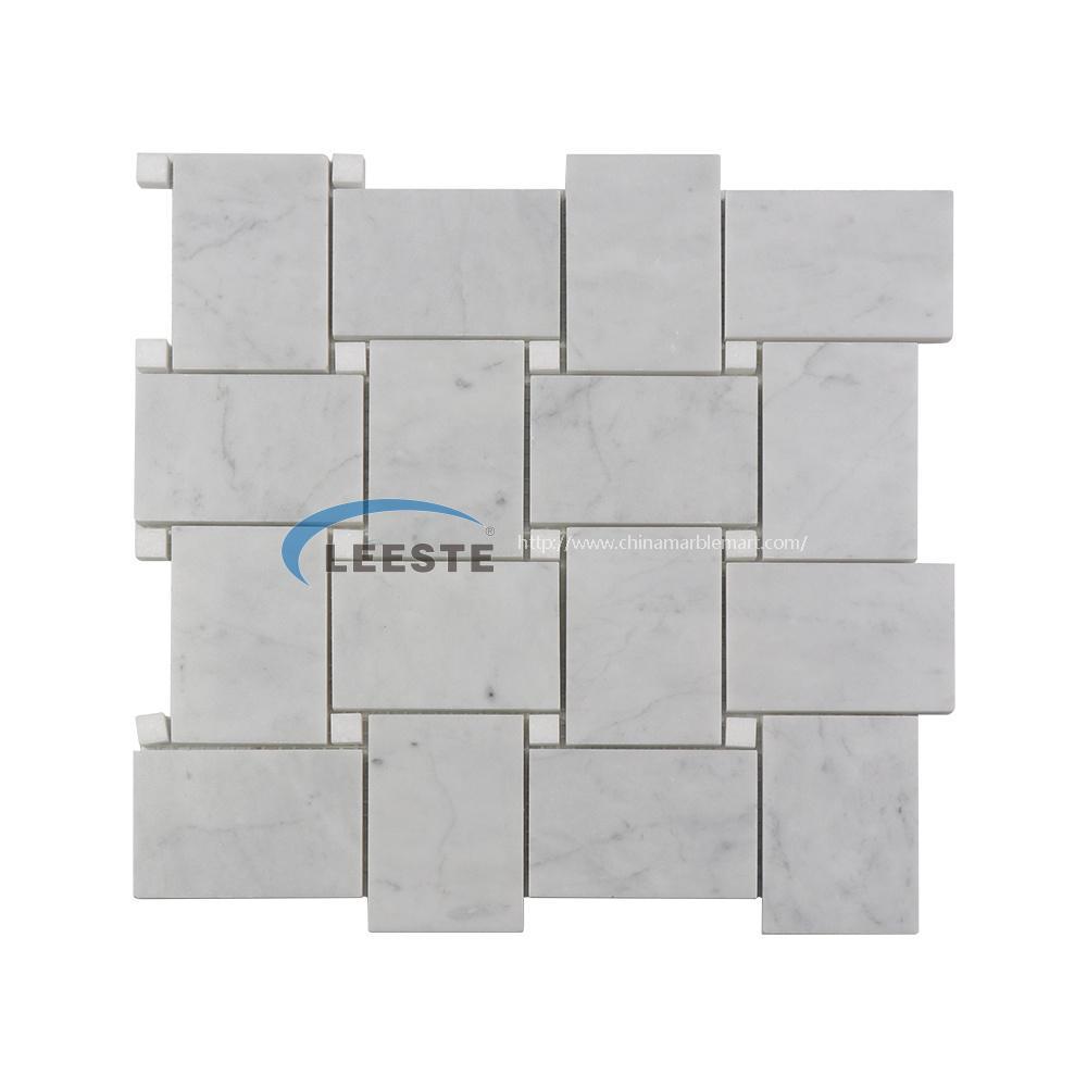 Popular Italian carrara marble big Carrara basketwave mosaic tile