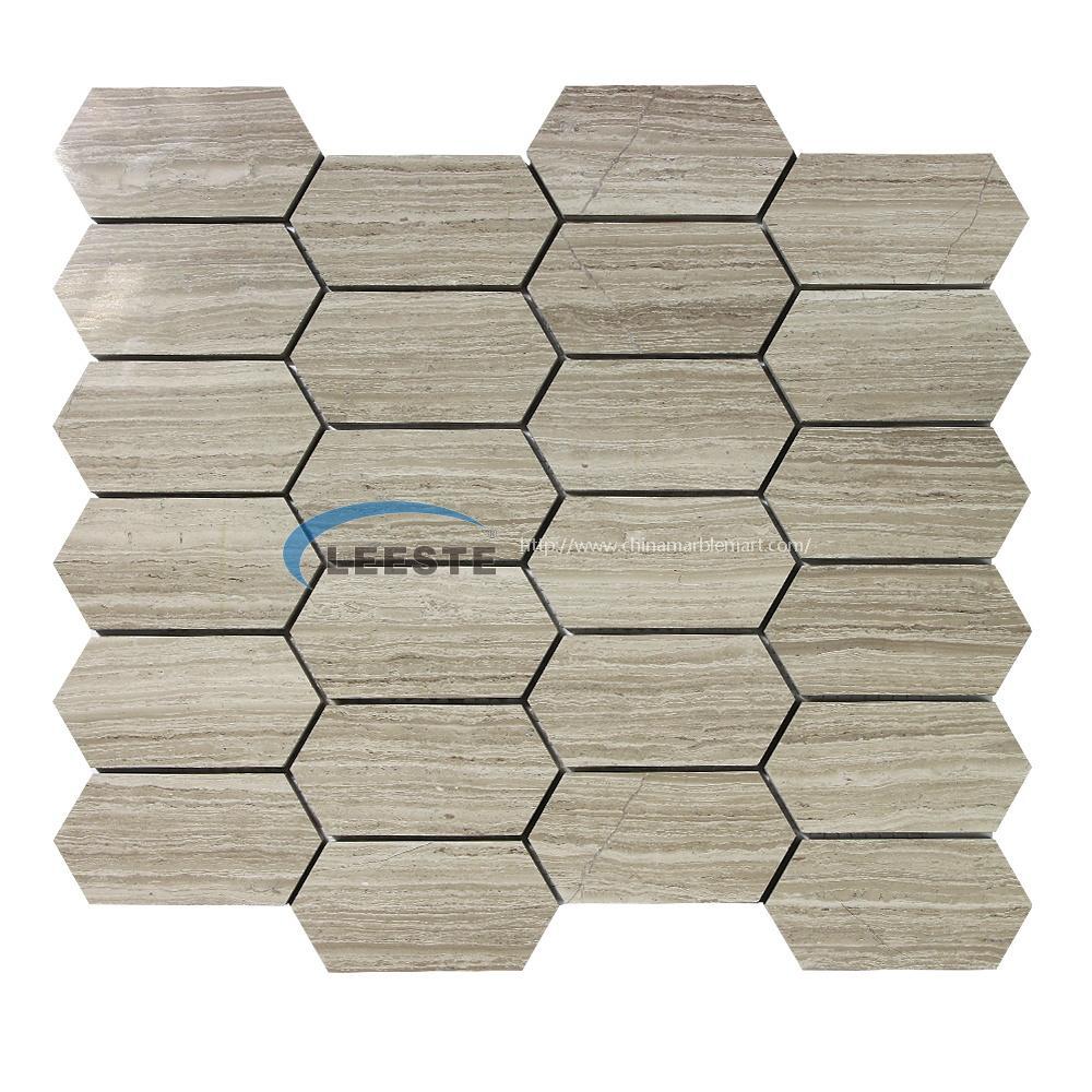 White Oak Mix face marble long hexagon bathroom mosaic