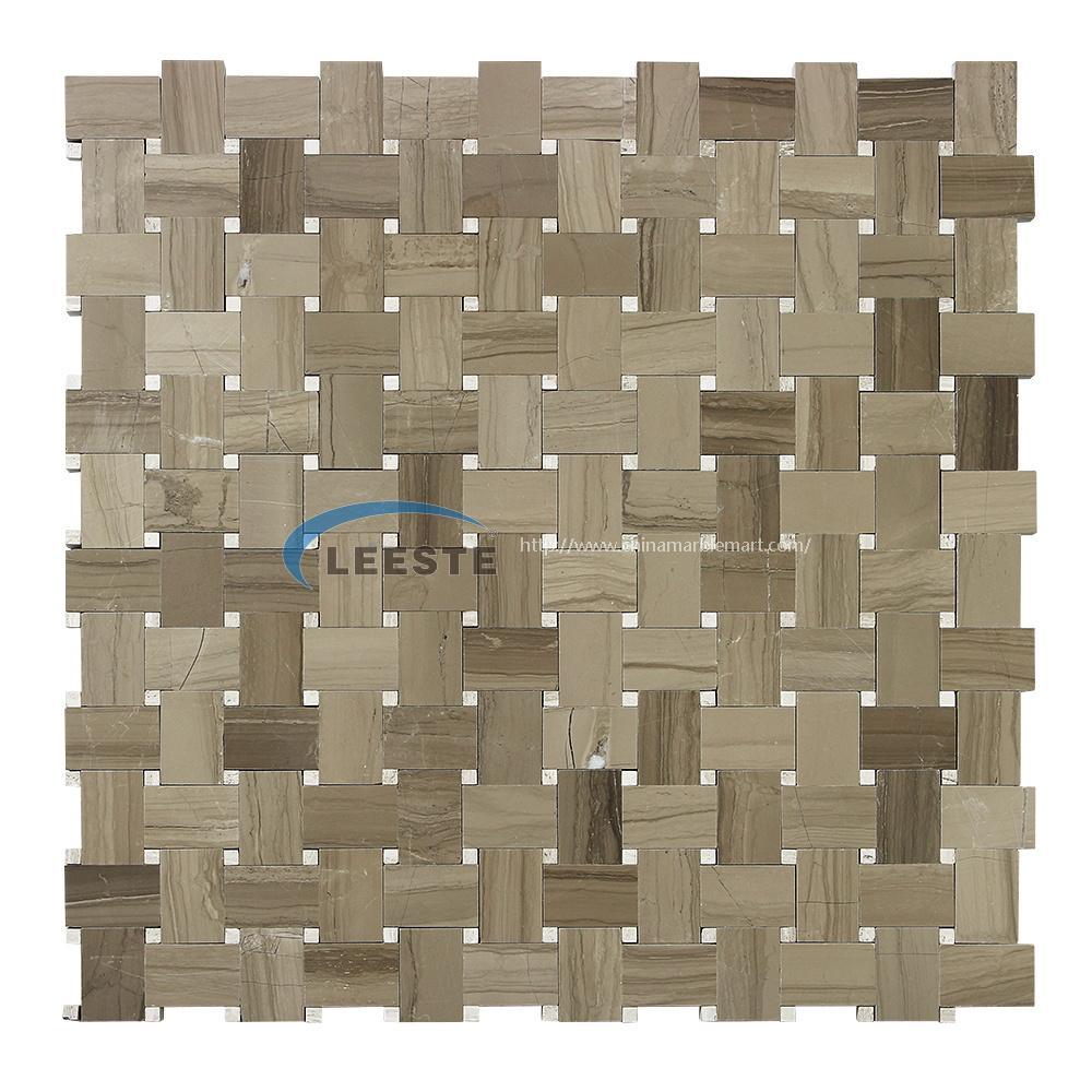 Athens Wood Marble Zero grout joint basketweave mosaic tile