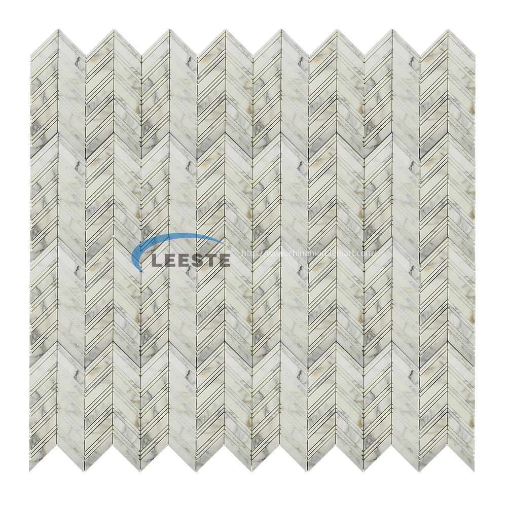 Competitive hot sale Mosaic Calacatta Gold Polished Chevron design Marble Mosaic Tiles