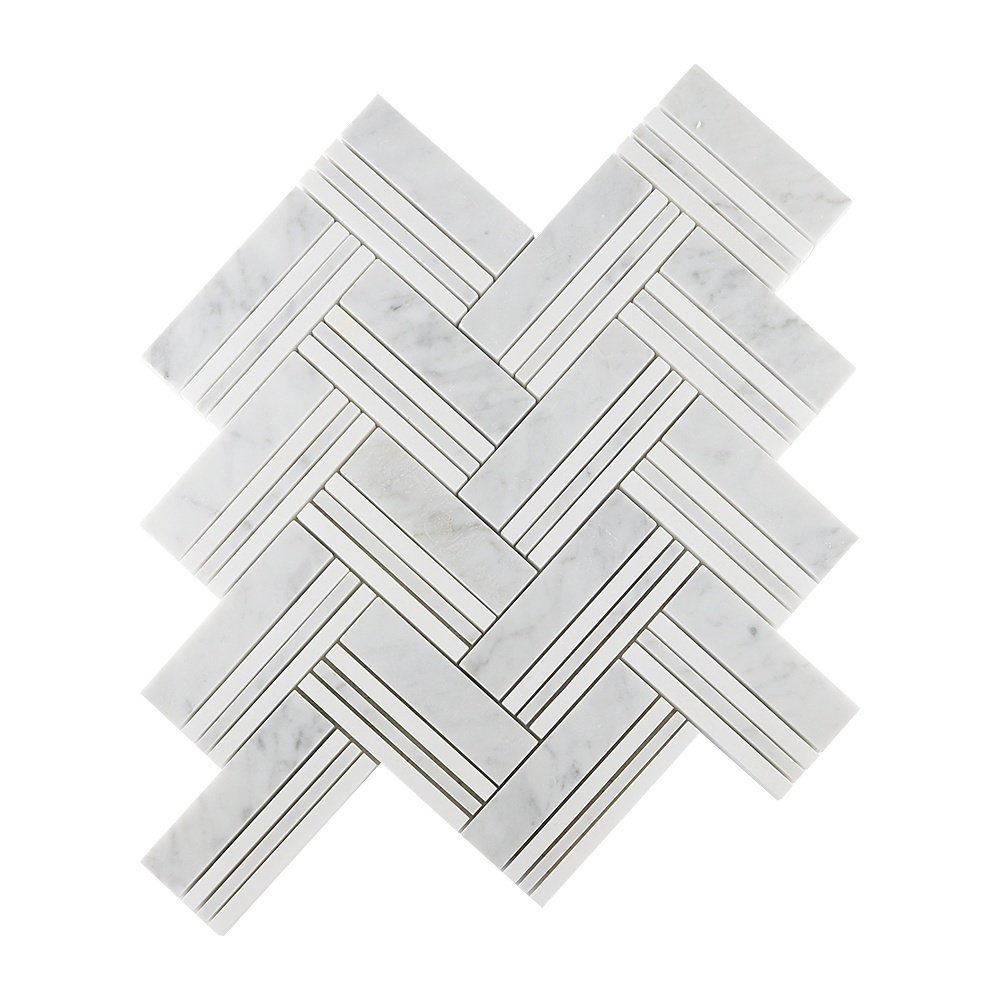 China statuary mosaic with white marble strip Eastern white herringbone mosaic