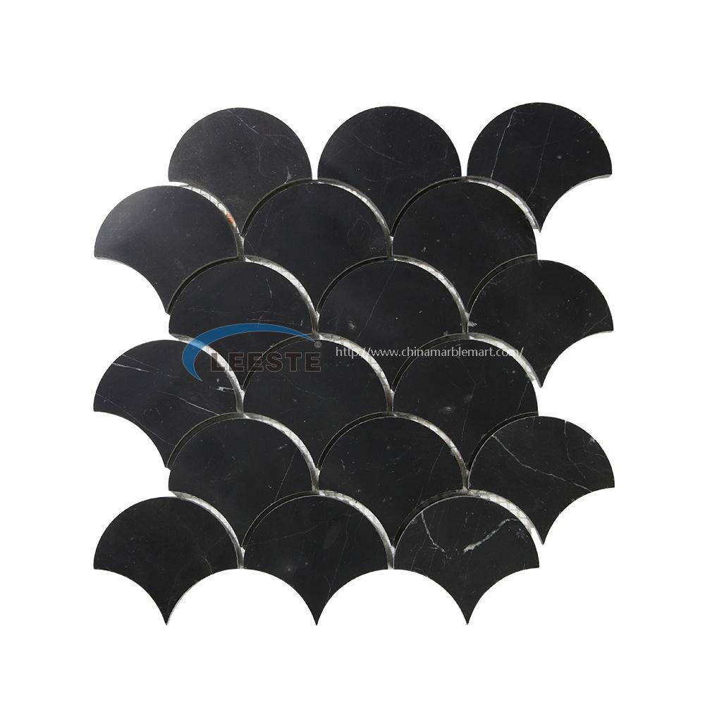 Nero Marquina decorative Fan Shaped Fish Scale Marble Mosaic