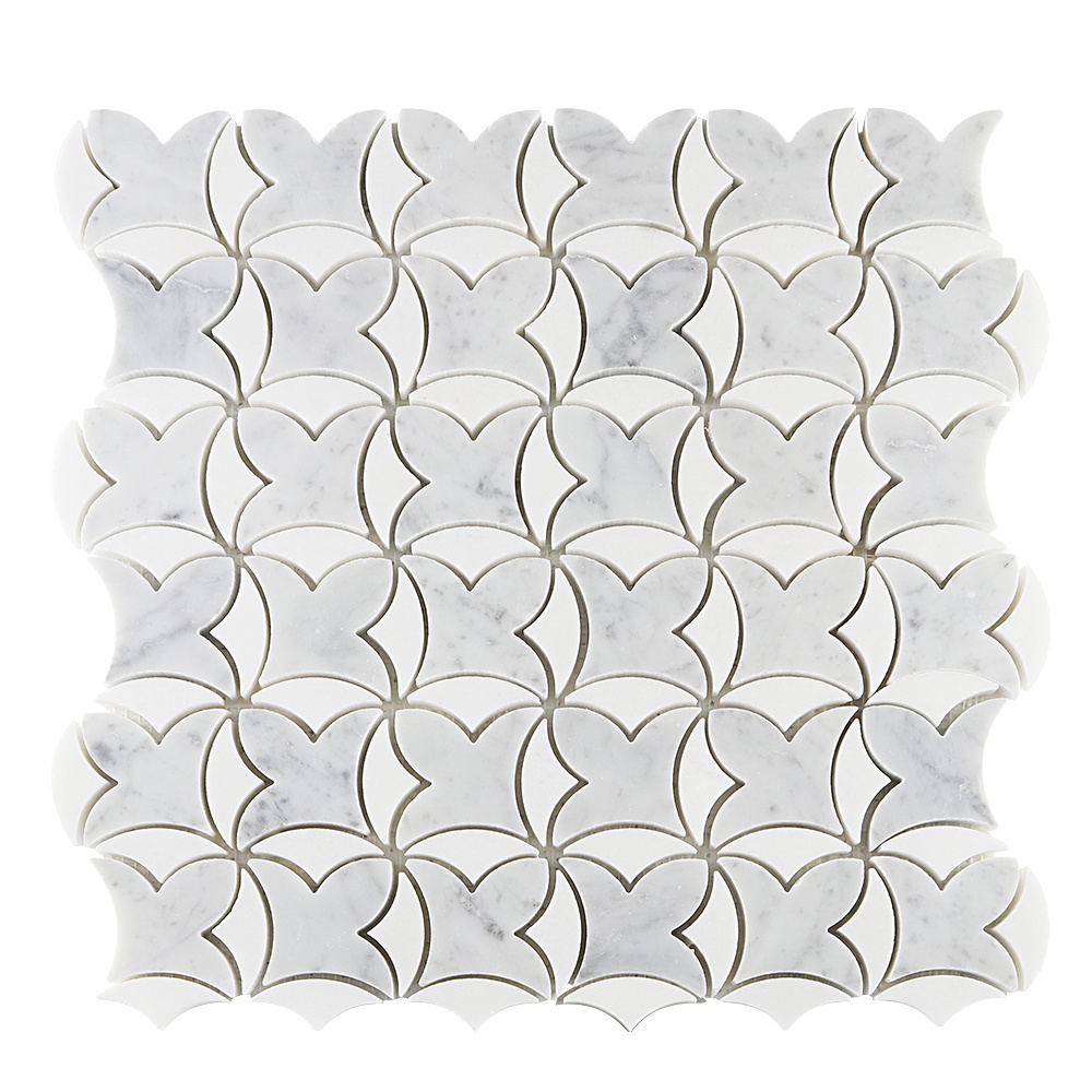 Mosaic New design Carrara&Thassos blend flower marble mosaic waterjet mosaic