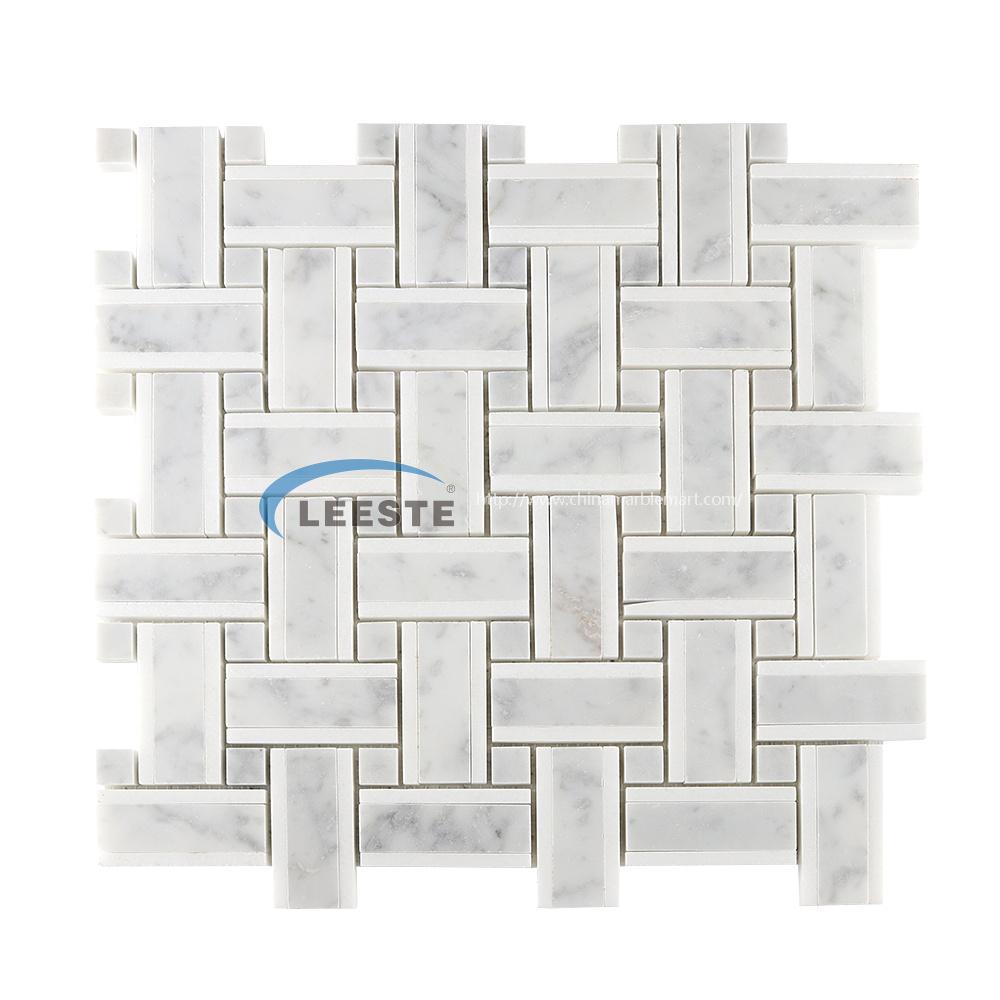 New design Italian Carrara white marble basketweave mosaic tile