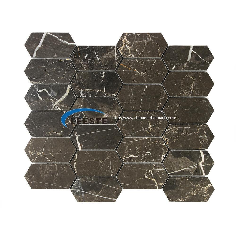 China Dark Emperador Long Hexagon Marble Mosaic Tile