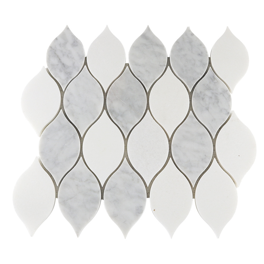 White marble mosaic Carrara white & Thassos leaf shape mosaic