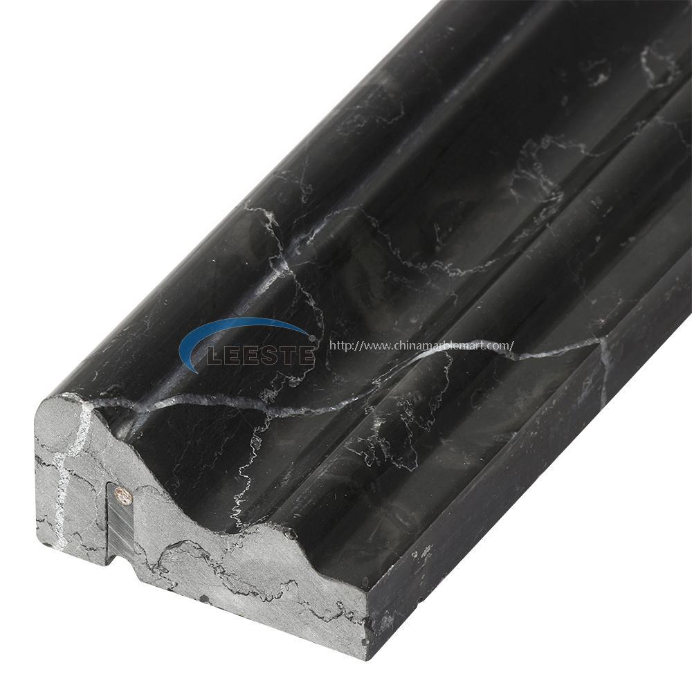 Pure Black Nero marquina Marble chair rail Liner Molding