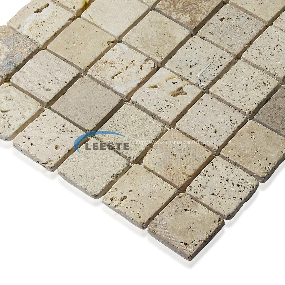 beige travertine Tumbled 2" square mosaic tile beige travertine Tumbled 2" square mosaic tile