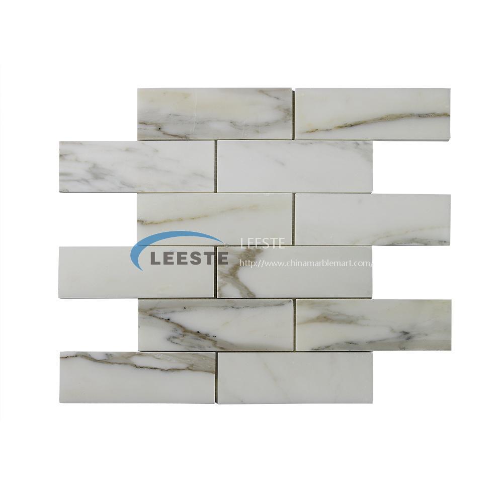 Cheap China gold mosaic tile Calacatta Gold Polished marble 2x6 inch Brick Marble Mosaic Tiles