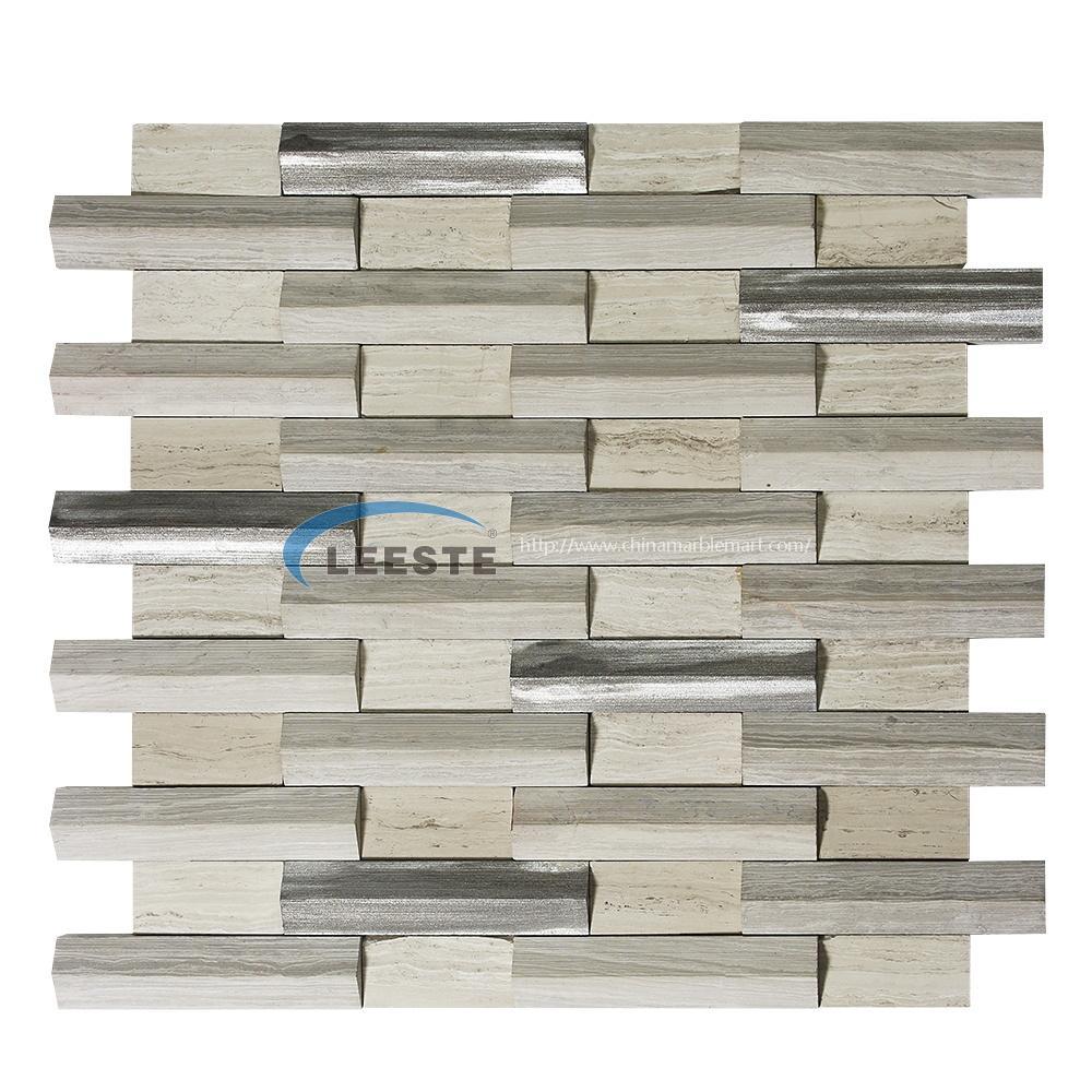 White Wood marble mosaic tiles 3d wall art mosaics