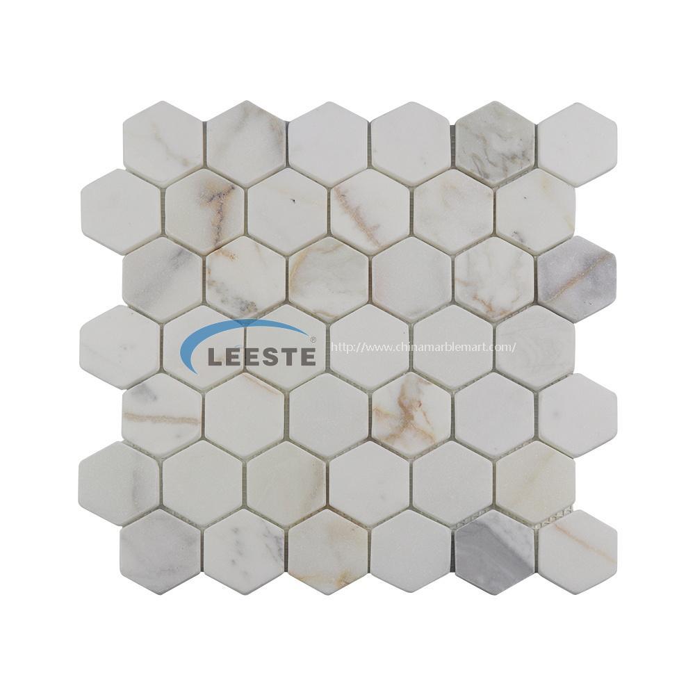 High end marble mosaic Italian marble Calacatta gold 2 inch hexagon tumbled mosaic