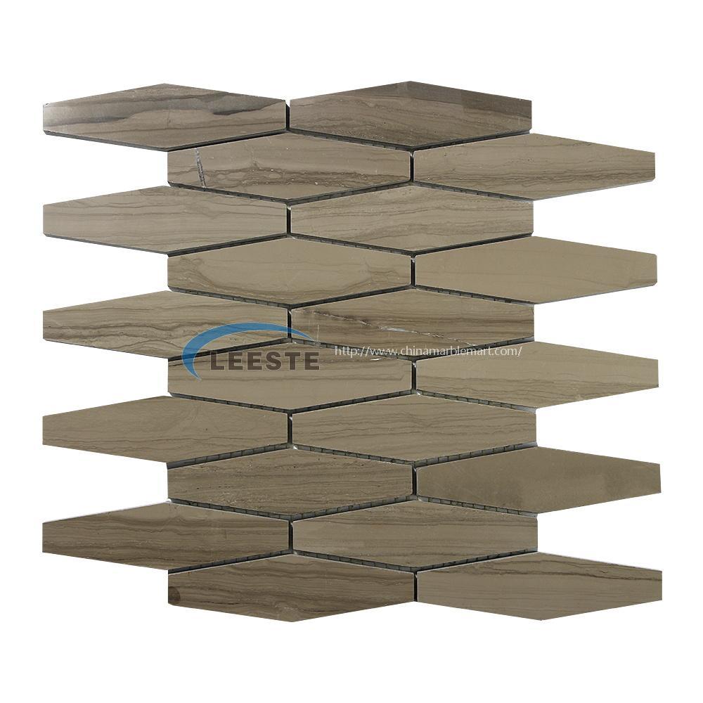 Athens Wood Marble elongated hexagon mosaic tiles