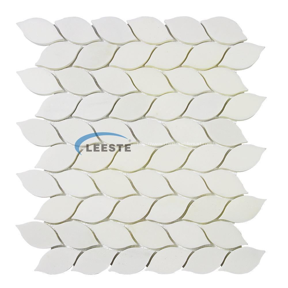 Royal white leaf shaped mosaic marble tile backsplash mosaic stone brick