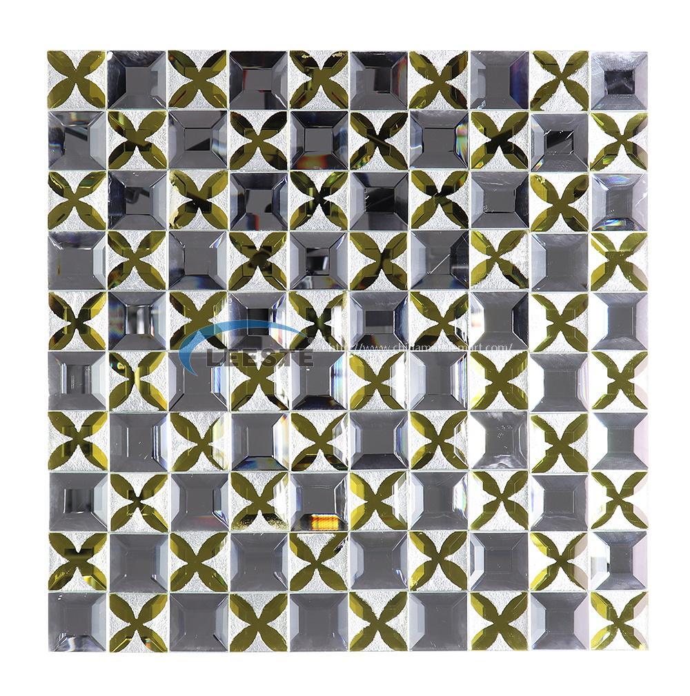 Glass mosaic Shinny square Pattern Black Mixed  glass and metal mosaic