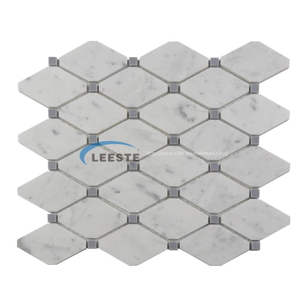 Elegant wall tile Italian Bianco carrara with blue dot Carrara octagon mosaic 