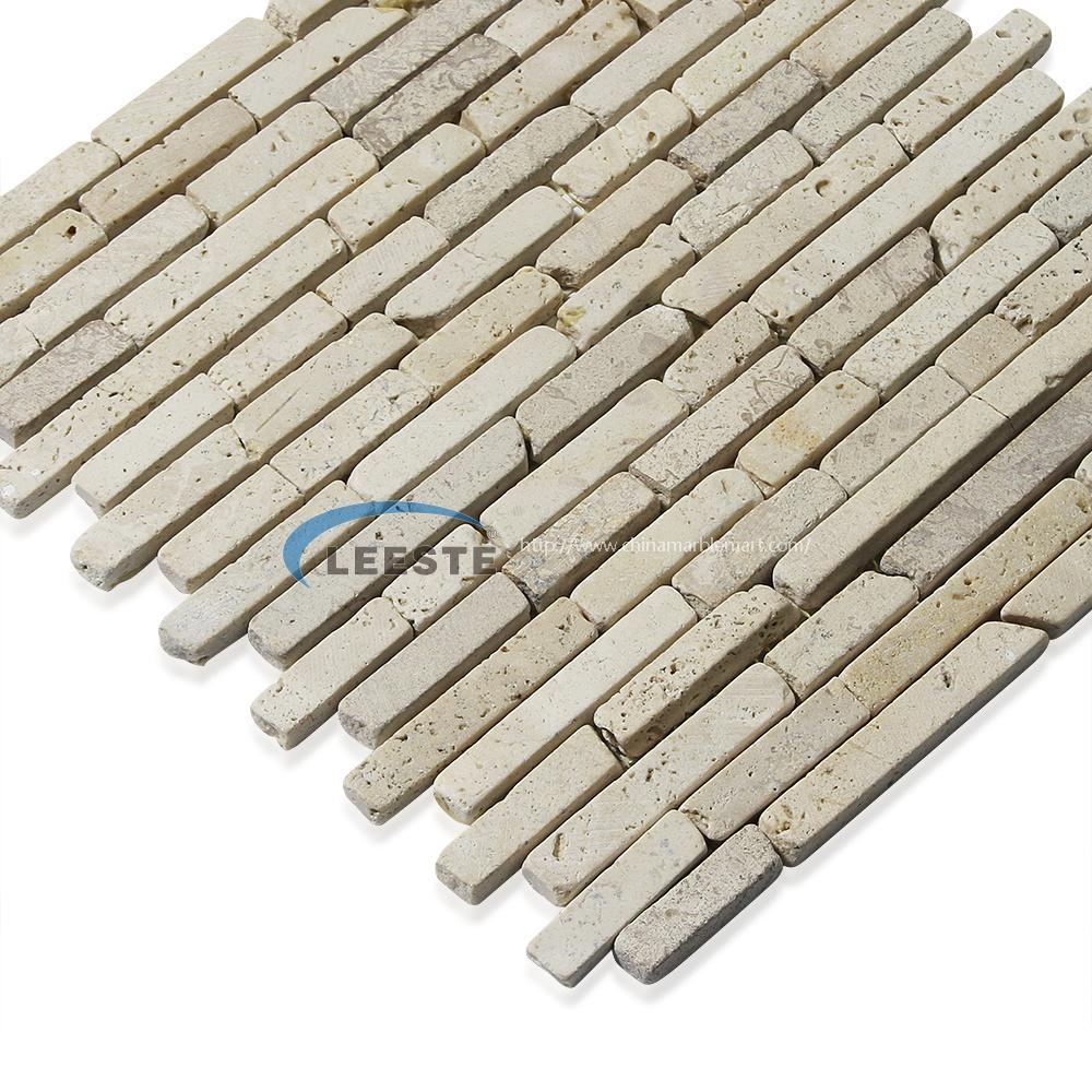 Cream travertine Linear strips mosaic Tumbled mosaic Cream travertine Linear strips mosaic Tumbled mosaic