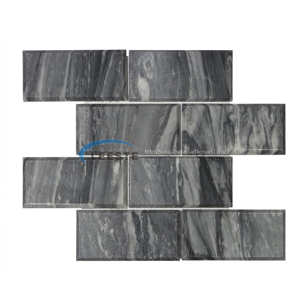 Beveled Edge Kitchen Mosaic tile Italian Bardiglio 3"x6" Brick Mosaic