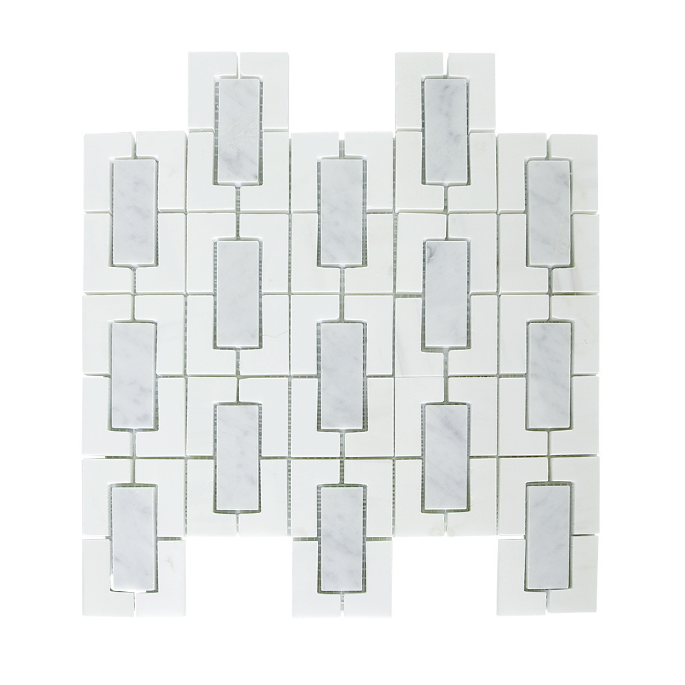 New design high end Polished Dolomiti mosaic Carrara White Fretwork Interlock mosaic tile