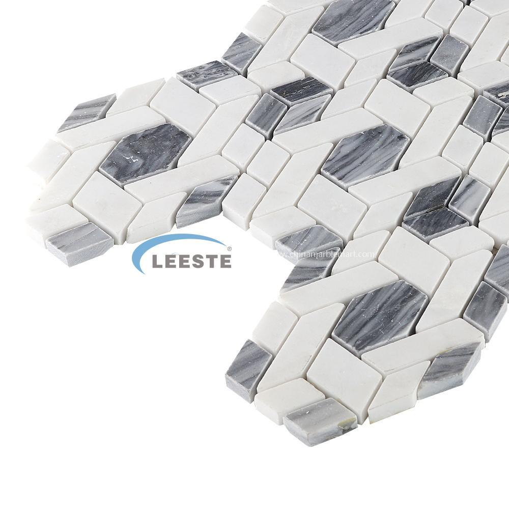 New design blue and white marble Irregular shaped rhombus hexagon tile mosaic