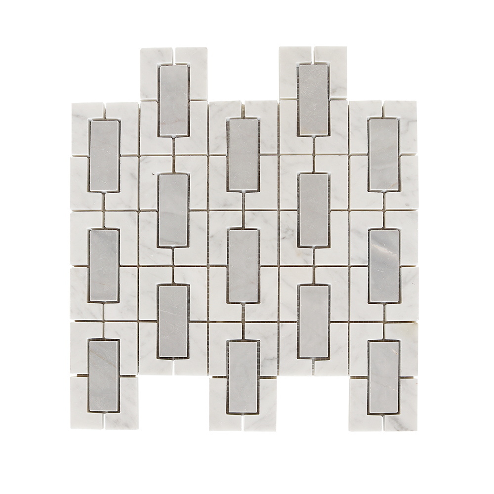 Polished Carrara White Fretwork Interlock mosaic tile  