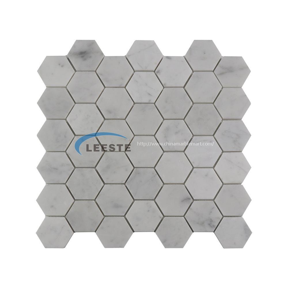 Popular Bathroom mosaic tile Italian marble honed finish Carrara 5cm hexagon mosaic