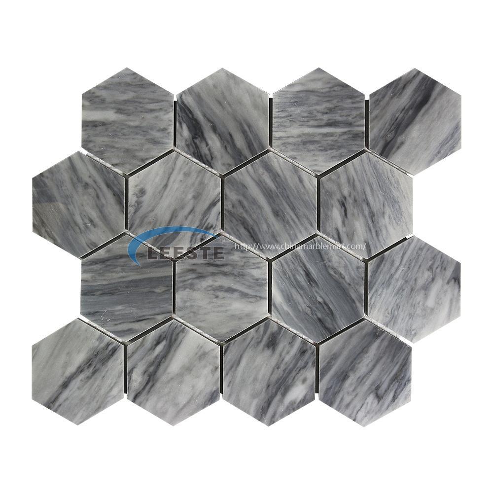 Bardiglio Marble 3" hexagon mosaic