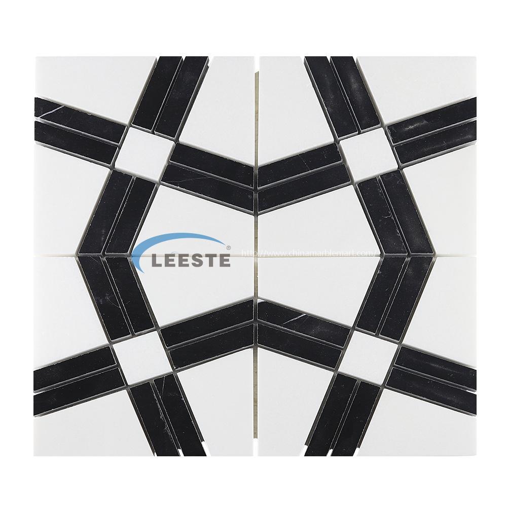 Mixed color black and white marble retro fretwork striped mosaic tile