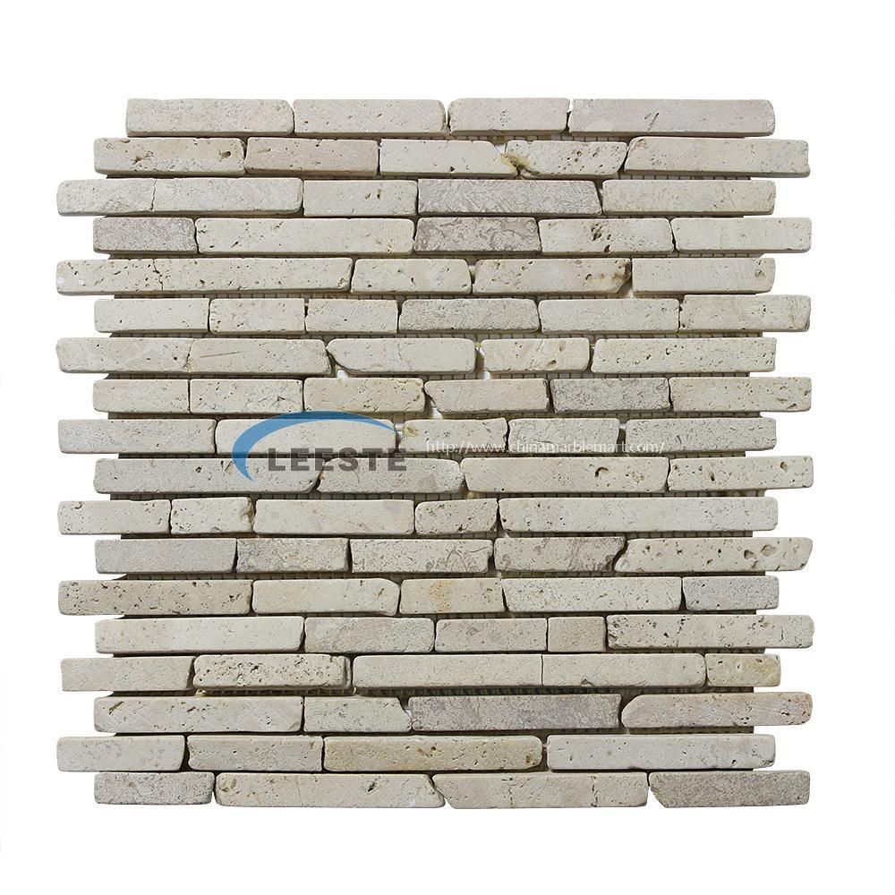  Cream travertine Linear strips mosaic Tumbled mosaic 