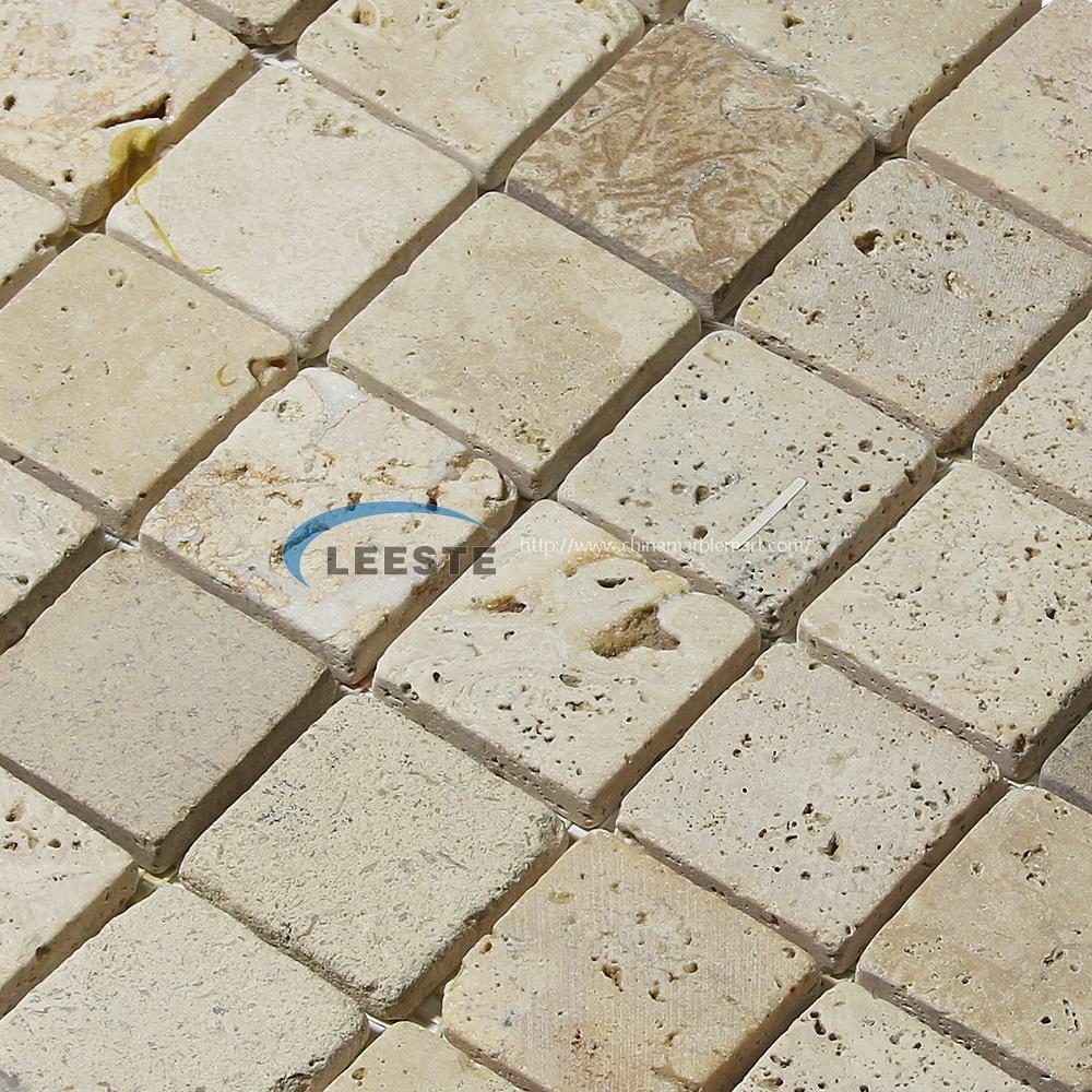 beige travertine Tumbled 2" square mosaic tile beige travertine Tumbled 2" square mosaic tile