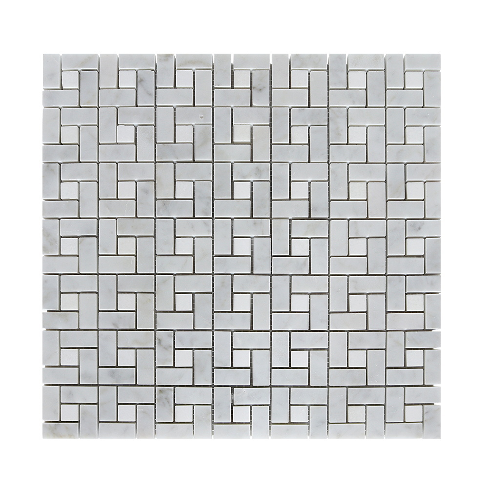 Greek Thassos & Italian Bianco Carrara white marble pinwheel mosaic