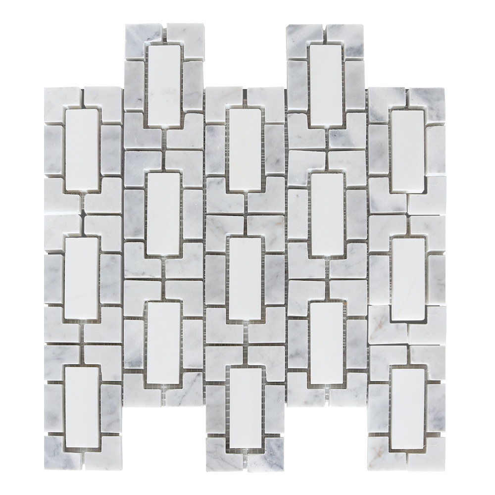 New design high end Polished Carrara White Fretwork Interlock mosaic tile