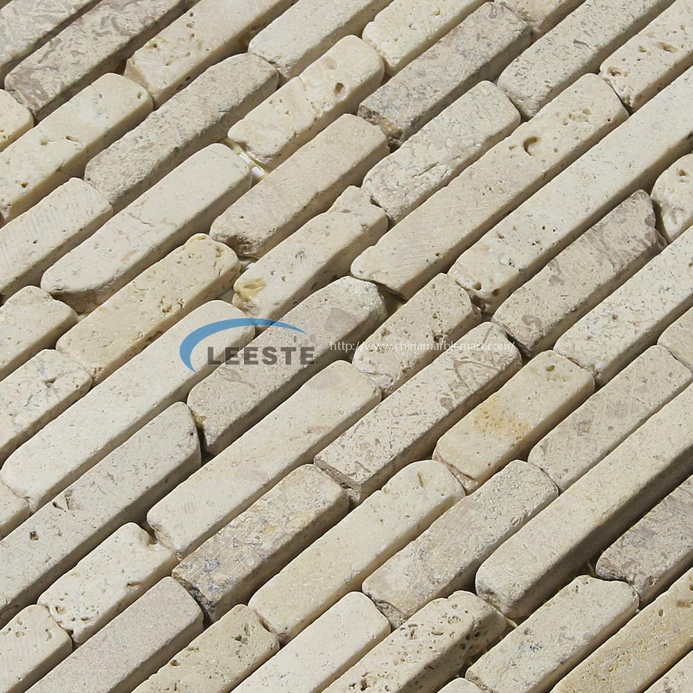 Cream travertine Linear strips mosaic Tumbled mosaic Cream travertine Linear strips mosaic Tumbled mosaic