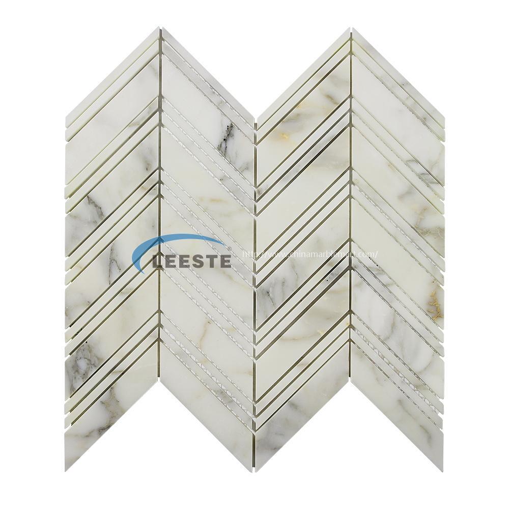 Competitive hot sale Mosaic Calacatta Gold Polished Chevron design Marble Mosaic Tiles