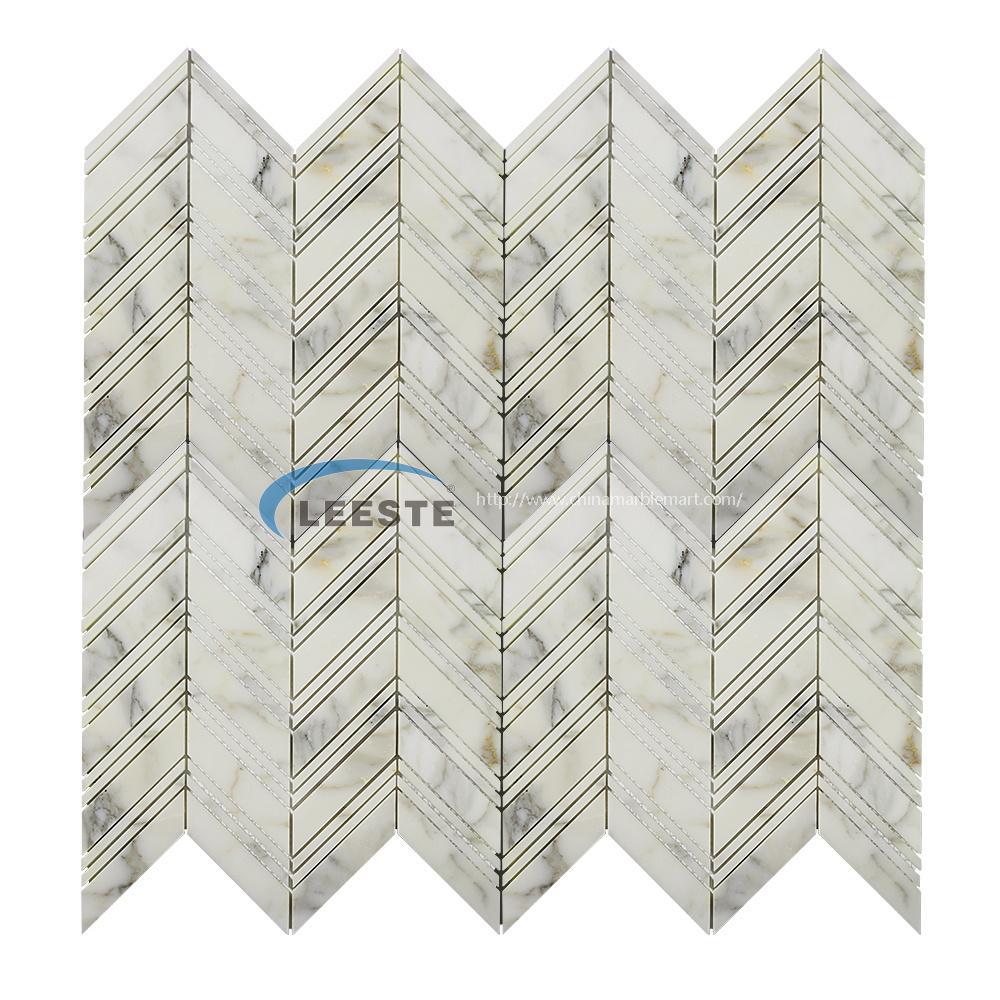 Competitive hot sale Mosaic Calacatta Gold Polished Chevron design Marble Mosaic Tiles