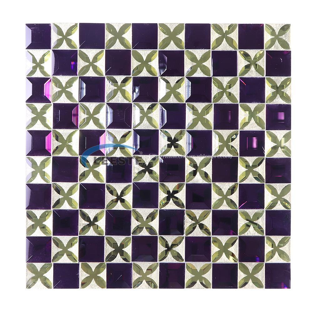 Glass mosaic Shinny square Pattern purple & yellow glass mosaic